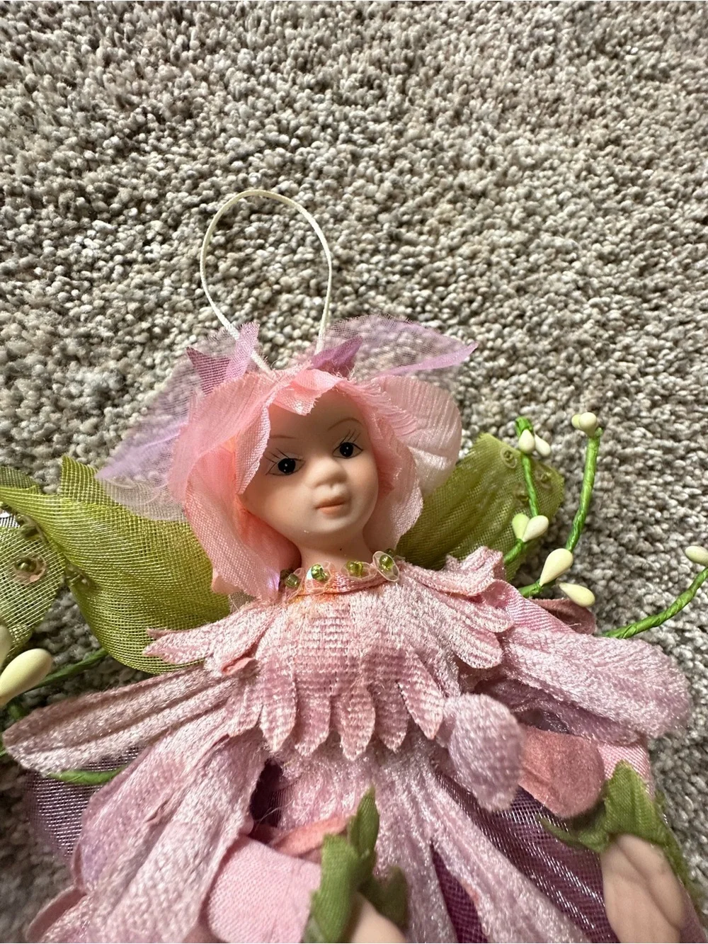 Vintage Purple and Pink Flower Fairy Ornaments - Pair
